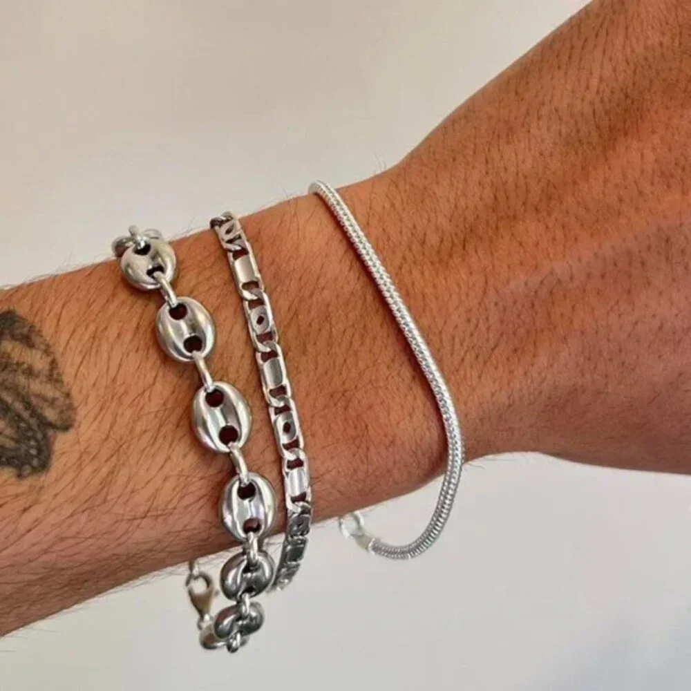 silver rope chain link bracelet